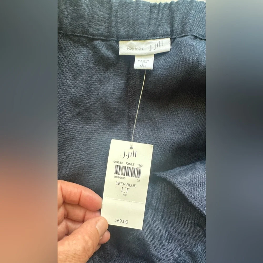 J. Jill Linen Pants Women's L Tall Blue‎ Pull On Crop NEW - Picture 7 of 9